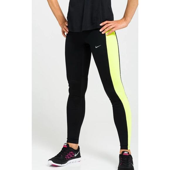Nike One Performance Dri-Fit Leggings Black Green High Waist Size S - Picture 4 of 14